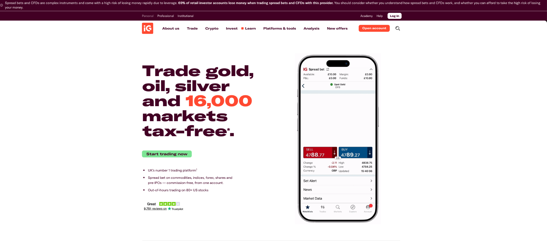 IG UK homepage screenshot
