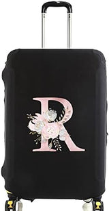 initial letter Printed Design Travel Trolley Case Cover Protector Washable Suitcase Cover Luggage Storage Covers for 18-28 Inch Luggage Cover (L (26-28 inch Luggage), Pink Flower S).