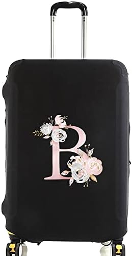 initial letter Printed Design Travel Trolley Case Cover Protector Washable Suitcase Cover Luggage Storage Covers for 18-28 Inch Luggage Cover (L (26-28 inch Luggage), Pink Flower S).