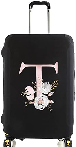 initial letter Printed Design Travel Trolley Case Cover Protector Washable Suitcase Cover Luggage Storage Covers for 18-28 Inch Luggage Cover (L (26-28 inch Luggage), Pink Flower S).