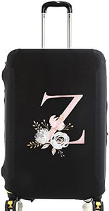 initial letter Printed Design Travel Trolley Case Cover Protector Washable Suitcase Cover Luggage Storage Covers for 18-28 Inch Luggage Cover (L (26-28 inch Luggage), Pink Flower S).