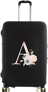 initial letter Printed Design Travel Trolley Case Cover Protector Washable Suitcase Cover Luggage Storage Covers for 18-28 Inch Luggage Cover (L (26-28 inch Luggage), Pink Flower S).