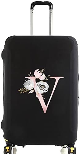 initial letter Printed Design Travel Trolley Case Cover Protector Washable Suitcase Cover Luggage Storage Covers for 18-28 Inch Luggage Cover (L (26-28 inch Luggage), Pink Flower S).