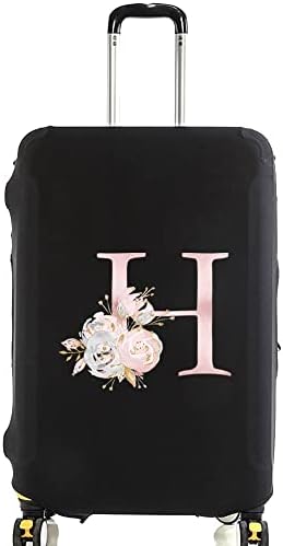 initial letter Printed Design Travel Trolley Case Cover Protector Washable Suitcase Cover Luggage Storage Covers for 18-28 Inch Luggage Cover (L (26-28 inch Luggage), Pink Flower S).