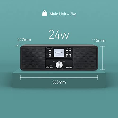 Panasonic SC-DM202EG-K Compact Micro Hi-Fi Stereo System with CD, DAB+/FM Radio, USB and Bluetooth, 24W Speakers, Remote Control, 2.4&#34; TFT LCD Display, EQ Settings, Black.