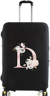 initial letter Printed Design Travel Trolley Case Cover Protector Washable Suitcase Cover Luggage Storage Covers for 18-28 Inch Luggage Cover (L (26-28 inch Luggage), Pink Flower S).