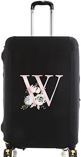 initial letter Printed Design Travel Trolley Case Cover Protector Washable Suitcase Cover Luggage Storage Covers for 18-28 Inch Luggage Cover (L (26-28 inch Luggage), Pink Flower S).