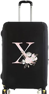 initial letter Printed Design Travel Trolley Case Cover Protector Washable Suitcase Cover Luggage Storage Covers for 18-28 Inch Luggage Cover (L (26-28 inch Luggage), Pink Flower S).