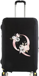 initial letter Printed Design Travel Trolley Case Cover Protector Washable Suitcase Cover Luggage Storage Covers for 18-28 Inch Luggage Cover (L (26-28 inch Luggage), Pink Flower S).