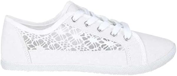 Womens Canvas Shoes Trainers Casual Plimsolls LACE UP Flat Embroidered Pumps Size UK 3-7 (EU 36-40).