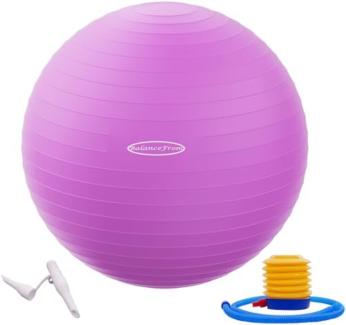 Signature Fitness Anti-Burst and Slip Resistant Exercise Ball Yoga Ball Fitness Ball Birthing Ball with Quick Pump, 2,000-Pound Capacity, Multiple Sizes.