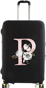 initial letter Printed Design Travel Trolley Case Cover Protector Washable Suitcase Cover Luggage Storage Covers for 18-28 Inch Luggage Cover (L (26-28 inch Luggage), Pink Flower S).