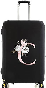 initial letter Printed Design Travel Trolley Case Cover Protector Washable Suitcase Cover Luggage Storage Covers for 18-28 Inch Luggage Cover (L (26-28 inch Luggage), Pink Flower S).