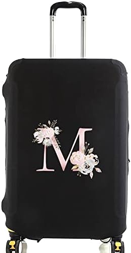 initial letter Printed Design Travel Trolley Case Cover Protector Washable Suitcase Cover Luggage Storage Covers for 18-28 Inch Luggage Cover (L (26-28 inch Luggage), Pink Flower S).