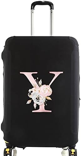 initial letter Printed Design Travel Trolley Case Cover Protector Washable Suitcase Cover Luggage Storage Covers for 18-28 Inch Luggage Cover (L (26-28 inch Luggage), Pink Flower S).