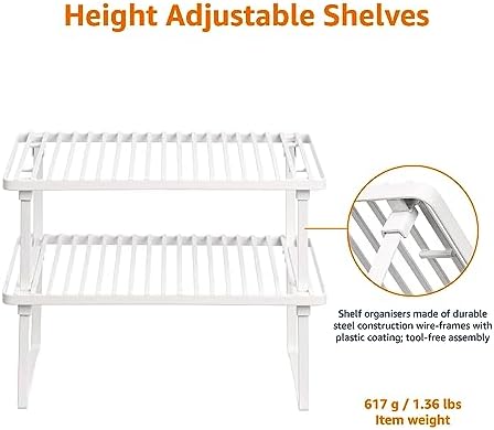 Amazon Basics Stackable Kitchen Storage Shelves, Metal, White