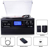 DIGITNOW! Bluetooth Viny Record Player, Turntable for CD, Cassette, AM/FM Radio and Aux in, USB port and SD Encoding, Remote Control, with Standalone Stereo Speakers