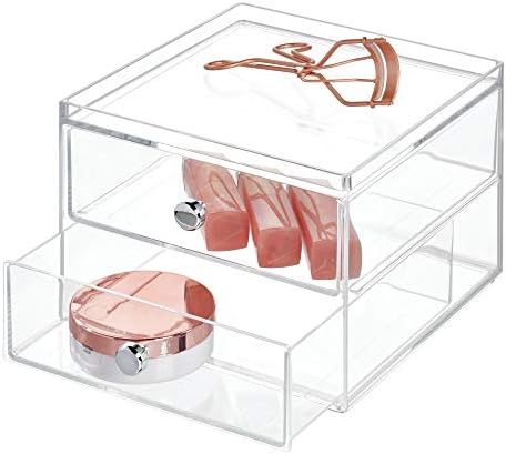 iDesign 2 Jewelry Box, Compact Storage Organization Drawers Set for Cosmetics, Dental Supplies, Hair Care, Office, Dorm, Desk, Countertop, Clear/Transparent, 16.5 x 17.8 x 12.7 cm