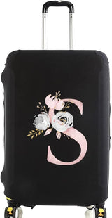 initial letter Printed Design Travel Trolley Case Cover Protector Washable Suitcase Cover Luggage Storage Covers for 18-28 Inch Luggage Cover (L (26-28 inch Luggage), Pink Flower S).