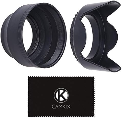 55mm Set of 2 Camera Lens Hoods - Rubber (Collapsible) + Tulip Flower - Sun Shade/Shield - Reduces Lens Flare and Glare - Blocks Excess Sunlight for Enhanced Photography and Video.