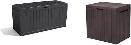 Keter Marvel+ 270L Outdoor 65% recycled Garden Furniture Storage Box Graphite Wood Panel Effect | Fade Free | All Weather Resistant | Safe and Secure | Zero Maintenance | 2 year Warranty.