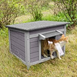 2 Story Cat House Enclosure with Large Balcony, Indoor Cat Condo Outdoor Cat Shelter, Wooden Kitty Home with PVC Door Strip