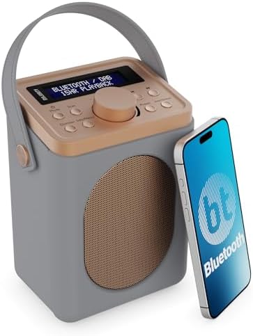 Portable DAB+ Radio with Bluetooth | 15 Hour Battery Playback and Mains Powered | Dual Alarm &amp; Snooze Function| 20+ Presets, LED Display, FM, Headphone Jack | MAJORITY Little Shelford (Black)