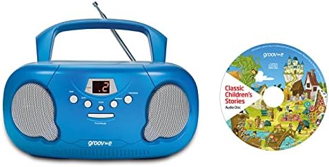 groov e Orginal Boombox - Portable CD Player with Radio, 3.5mm Aux Port, &amp; Headphone Socket - LED Display, 2 x 1.2W Speakers - Battery or Mains Powered - Black