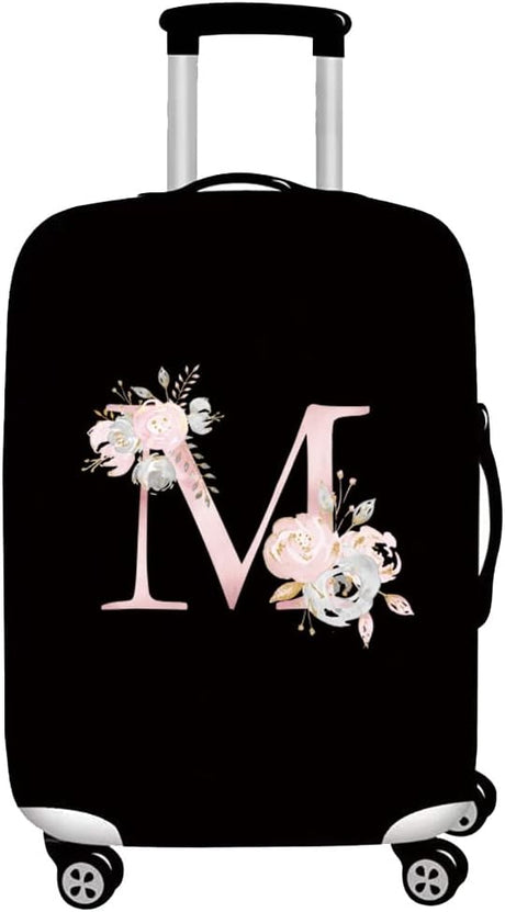 initial letter Printed Design Travel Trolley Case Cover Protector Washable Suitcase Cover Luggage Storage Covers for 18-28 Inch Luggage Cover (L (26-28 inch Luggage), Pink Flower S).