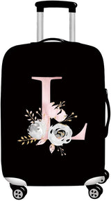 initial letter Printed Design Travel Trolley Case Cover Protector Washable Suitcase Cover Luggage Storage Covers for 18-28 Inch Luggage Cover (L (26-28 inch Luggage), Pink Flower S).