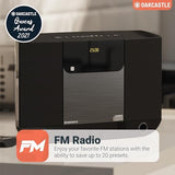 Wall Mountable CD Player with Bluetooth | Compact 40W Hi-Fi Stereo System | FM Radio, 20 Presets, &amp; Custom EQ Settings | AUX Input | MP3 Playback | Remote Control | OAKCASTLE HIFI100