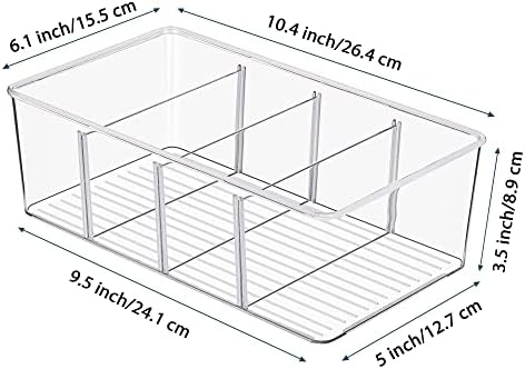 Vtopmart 2 Pack Food Storage Organizer Bins, Clear Plastic Bins for Pantry, Kitchen, Fridge, Cabinet Organization and Storage, 4 Compartment Holder Packets, Snacks, Pouches, Spice Packets