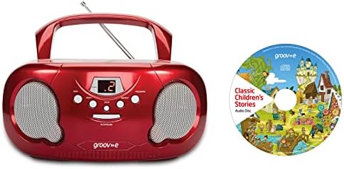 groov e Orginal Boombox - Portable CD Player with Radio, 3.5mm Aux Port, &amp; Headphone Socket - LED Display, 2 x 1.2W Speakers - Battery or Mains Powered - Black