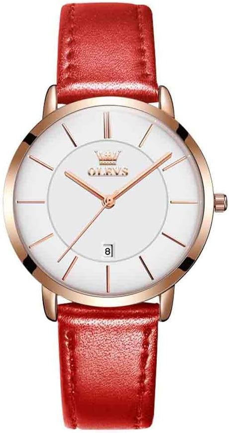 OLEVS Women Wrist Watches Ultra Thin 6.5mm Minimalist Business Dress Waterproof & Date & Leather Strap Slim Watches for Women.