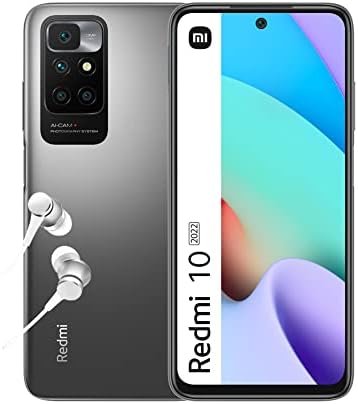 Xiaomi Redmi 10 2022 - Smartphone 4+64GB, 6,5” FHD+ 90Hz DotDisplay, MediaTek Helio G88, 50MP AI quad Camera, 5000mAh, Carbon Gray (UK Version + 2 Years Warranty).