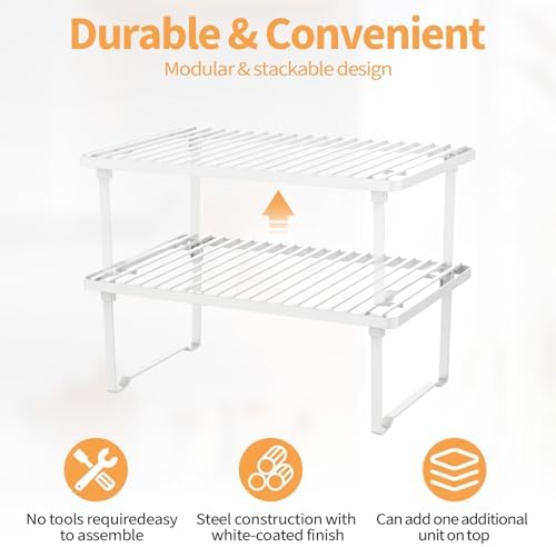 Amazon Basics Stackable Kitchen Storage Shelves, Metal, White