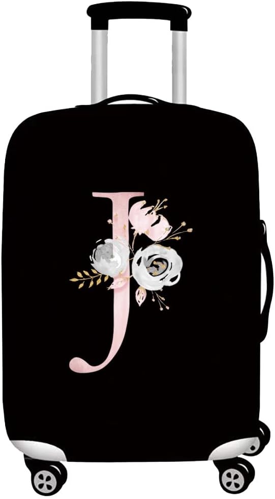 initial letter Printed Design Travel Trolley Case Cover Protector Washable Suitcase Cover Luggage Storage Covers for 18-28 Inch Luggage Cover (L (26-28 inch Luggage), Pink Flower S).