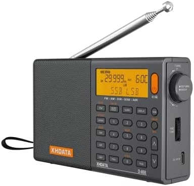 XHDATA D-808 Portable Digital Radio FM stereo/SW/MW/LW SSB RDS Air Band Multi Band Radio Speaker with LCD Display Alarm Clock External Antenna