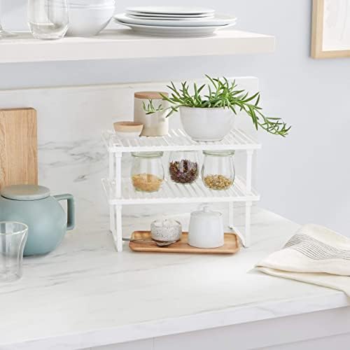 Amazon Basics Stackable Kitchen Storage Shelves, Metal, White