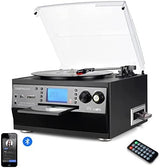 DIGITNOW! Bluetooth Viny Record Player Turntable, CD, Cassette, AM/ FM Radio and Aux in with USB Port &amp; SD Encoding- Remote Control, Built-in stereo speaker, Stand Alone Music Player