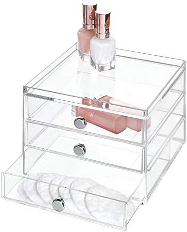 iDesign 2 Jewelry Box, Compact Storage Organization Drawers Set for Cosmetics, Dental Supplies, Hair Care, Office, Dorm, Desk, Countertop, Clear/Transparent, 16.5 x 17.8 x 12.7 cm