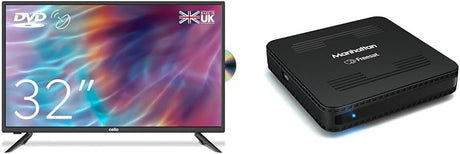 Cello ZF0223 32" inch HD Ready LED TV with built in DVD player with Freeview HD Built in Satellite & Manhattan SX Freesat HD Box, Black.