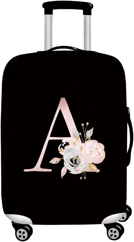 initial letter Printed Design Travel Trolley Case Cover Protector Washable Suitcase Cover Luggage Storage Covers for 18-28 Inch Luggage Cover (L (26-28 inch Luggage), Pink Flower S).