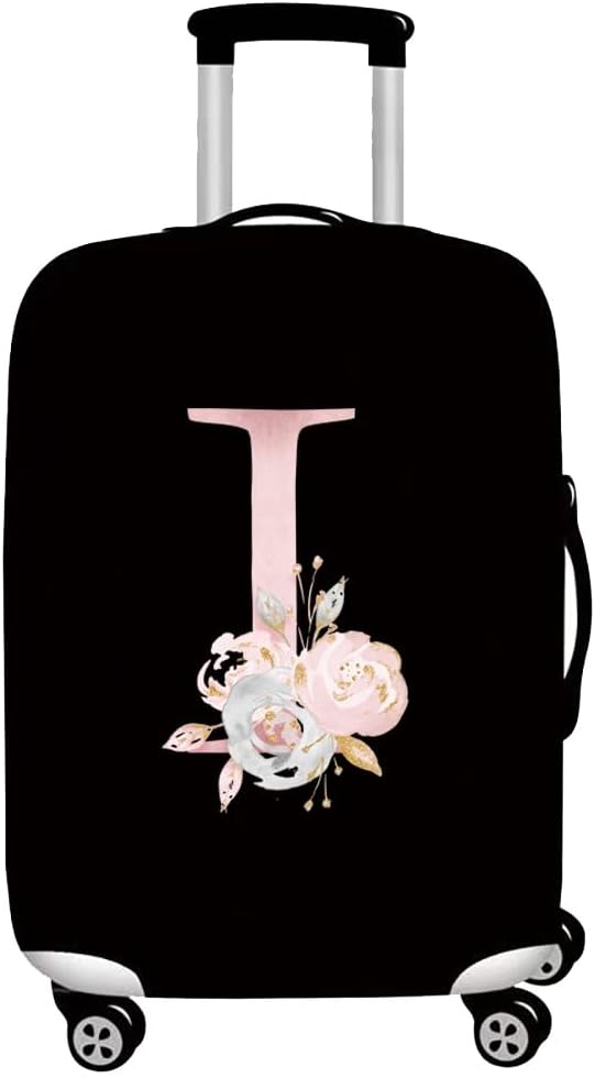 initial letter Printed Design Travel Trolley Case Cover Protector Washable Suitcase Cover Luggage Storage Covers for 18-28 Inch Luggage Cover (L (26-28 inch Luggage), Pink Flower S).