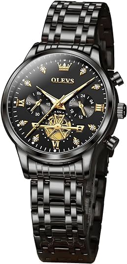 OLEVS Women Quartz Watches Luxury Casual Dress Elegant Wrist Watches Two Tone Stainless Steel Watches with Blue Black White Dial Diamond Waterproof Luminous Ladies Watch.