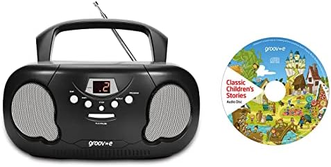 groov e Orginal Boombox - Portable CD Player with Radio, 3.5mm Aux Port, &amp; Headphone Socket - LED Display, 2 x 1.2W Speakers - Battery or Mains Powered - Black