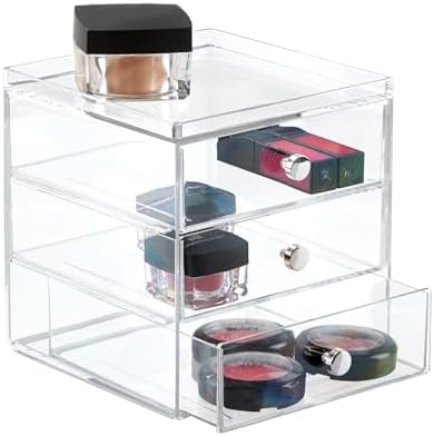 iDesign 2 Jewelry Box, Compact Storage Organization Drawers Set for Cosmetics, Dental Supplies, Hair Care, Office, Dorm, Desk, Countertop, Clear/Transparent, 16.5 x 17.8 x 12.7 cm