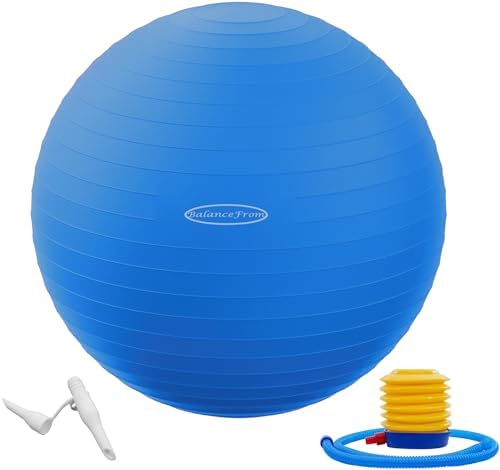 Signature Fitness Anti-Burst and Slip Resistant Exercise Ball Yoga Ball Fitness Ball Birthing Ball with Quick Pump, 2,000-Pound Capacity, Multiple Sizes.