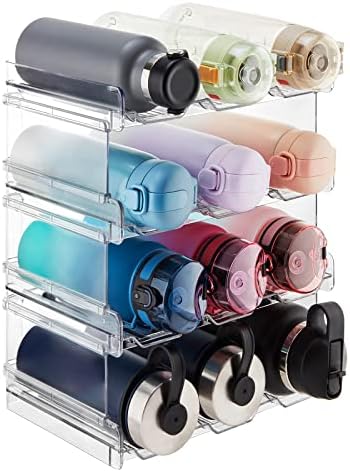 Lifewit Stackable Water Bottle Organiser for Cabinet, Freezer, Pantry - Plastic Bottle Holder Wine Rack for Kitchen Countertop Storage, Cupboard, Office - Pack of 2, Each Rack Holds 3 Containers