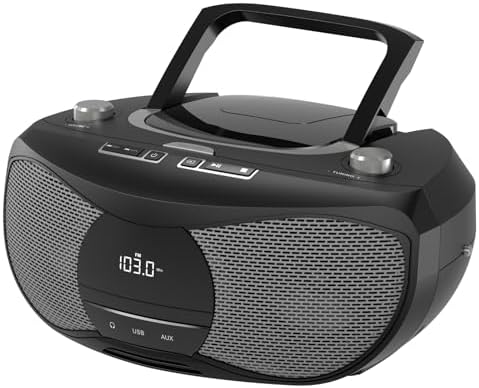 LONPOO Portable Boombox CD Player Stereo Sound with FM Radio, USB, Bluetooth, AUX-IN, Headphone Output, AC/DC Operated